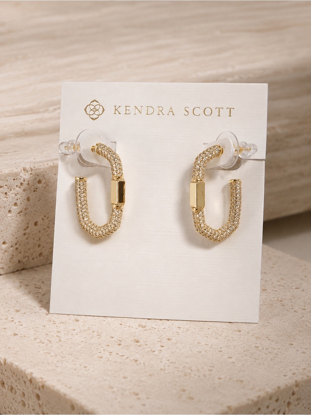 Kendra Scott Emery Clear Crystal Pavé Hoop Earrings – New on Card